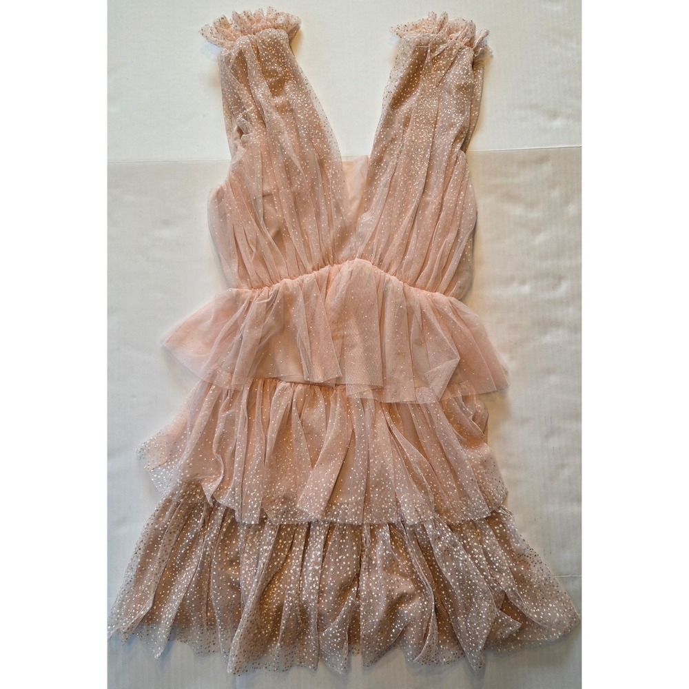 VICI Exclusive x FATE Pink Glitter Tulle Tiered Ruffle Mini Dress Small